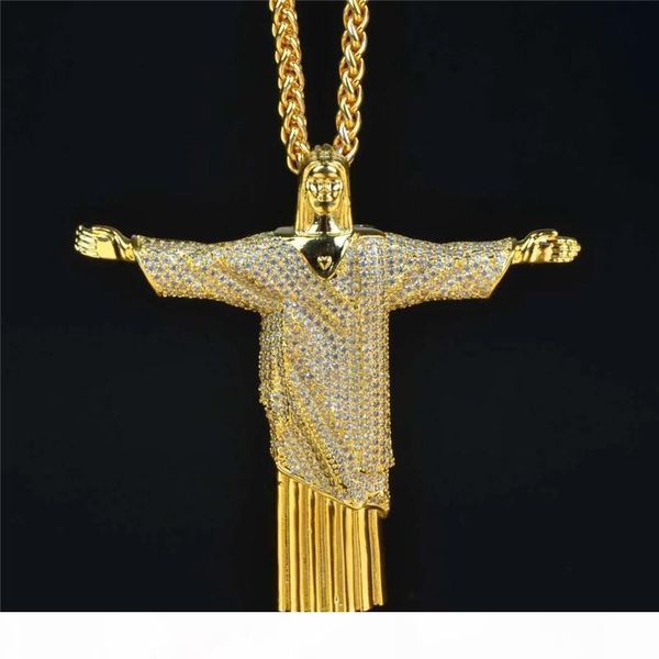 

18k gold jesus christ the redeemer cross pendant necklace gold silver plated mens hip hop bling jewelry gift
