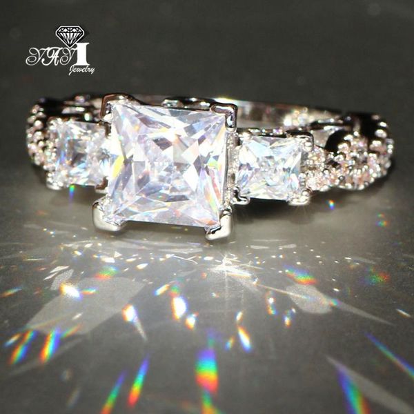 

yayi jewelry fashion princess cut 4.6 ct white zircon silver color engagement rings wedding heart flower rings party, Golden;silver
