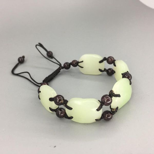 

link, chain beautiful natural green and white "an kun lun yu square ellipse simple generous bracelets, Black