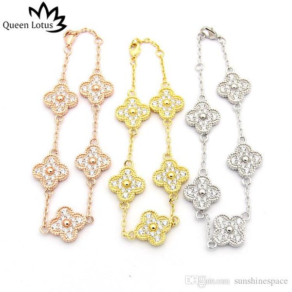 

queen lotus 2019 fashion new 18k gold plated five flowers women charm bracelet for for friend gift, Golden;silver