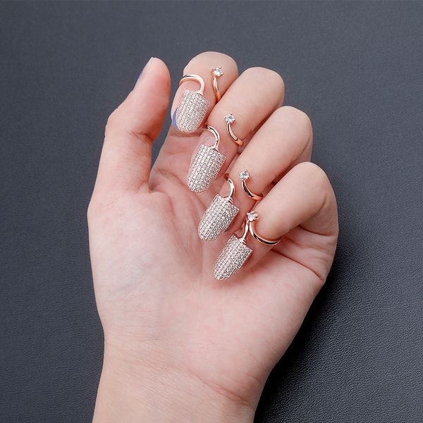 

new design pattern nail ring gold color caaa micro pave adjustable ring hip hop jewelry gift for women, Silver