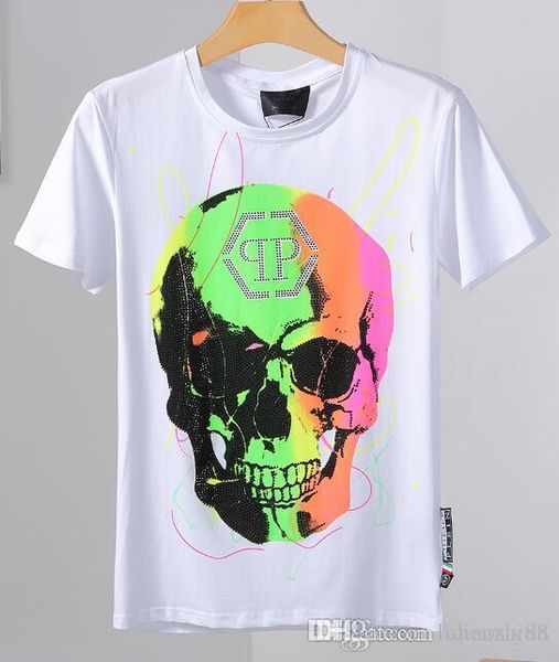 

new men's t-shirt short-sleeved cotton skull print t-shirt round neck slim t-shirt men's fashion pullover skateboard g130, White;black