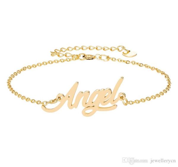 

fashion jewelry women stainless steel name necklace bracelet set angel script letter gold choker chain necklace pendant nameplate002, Silver