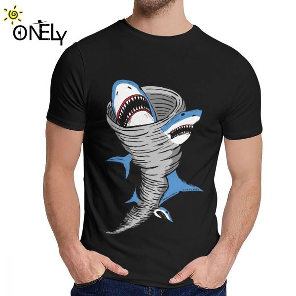 

100% cotton shark tornado t shirt for man unique design leisure o-neck tee