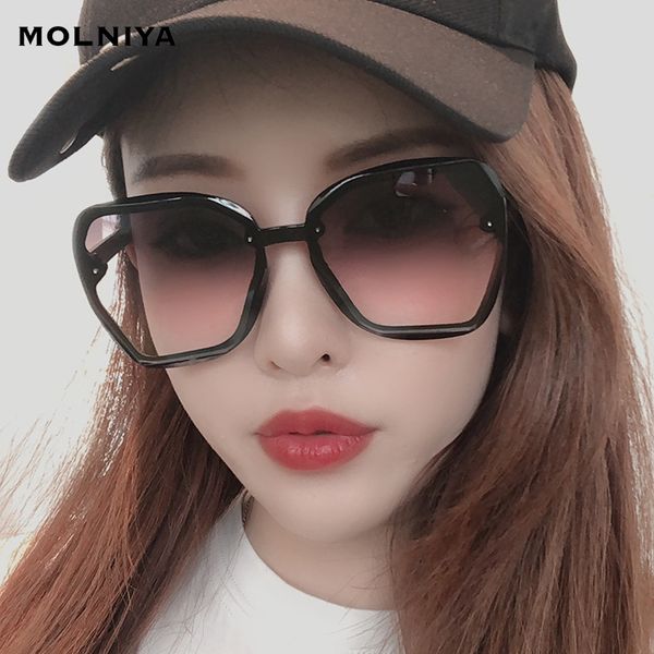 

sunglasses fashion polygon large men woman gradient lens black frame brand design plastic material eyewear, White;black