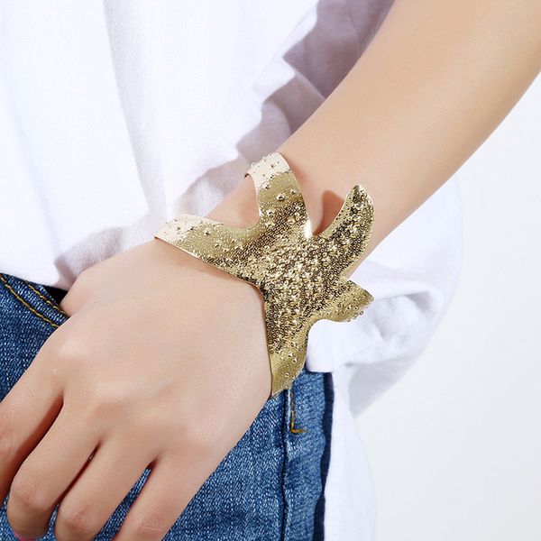 

new fashion gold color big starfish open cuff bangles for women individuality bracelets bangles alloy bracelet party jewelry, Black
