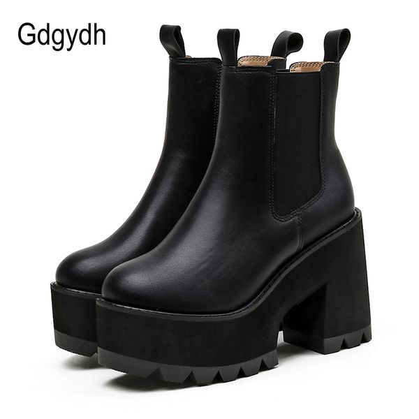 

gdgydh 2020 new fashion women boots square heel platform zapatos mujer pu leather elestic band thigh high shoes black sale