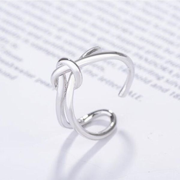 

simple trendy silver color double line knot rings female finger jewelry birthday gift for friend s-r331, Golden;silver