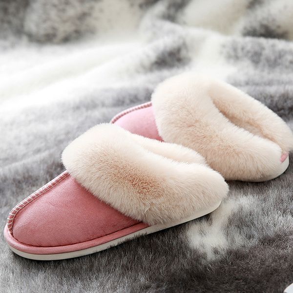 

зимний дом тапочки женщина теплой плюшевые fur flat мягкого пол главной обувь пара толстой шерсть non скольжение плюш женщины крытая обувь, Black