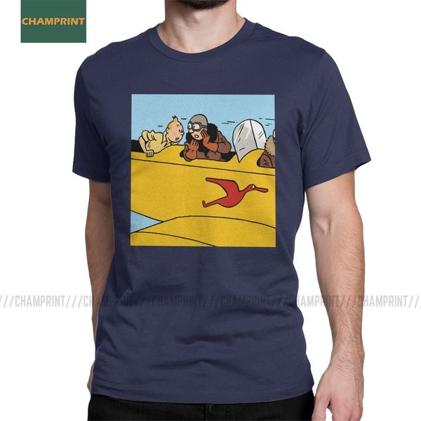 

men t-shirts tintin in plane the adventures of tintin cotton tees short sleeve herge comic snowy haddock captain dog t shirts