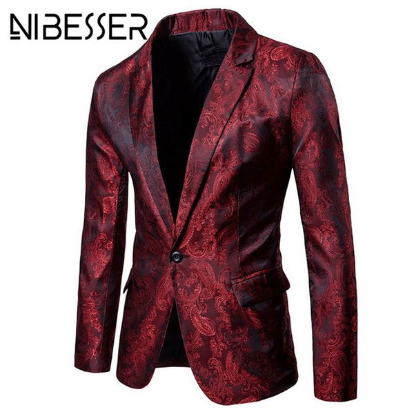 

nibesser brand men blazer fashion floral slim fit suits & blazers autumn casual single button purple mens wedding suit jacket, White;black