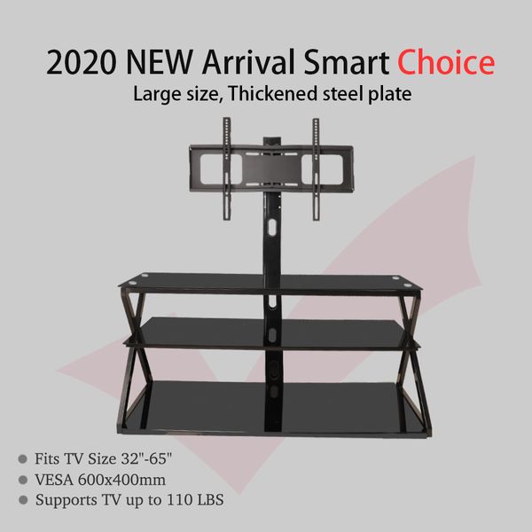 

x-type three-layer tempered glass tv cabinet frame suitable for 32-65 inch tv angle adjustable multifunctional tv rack storage rack