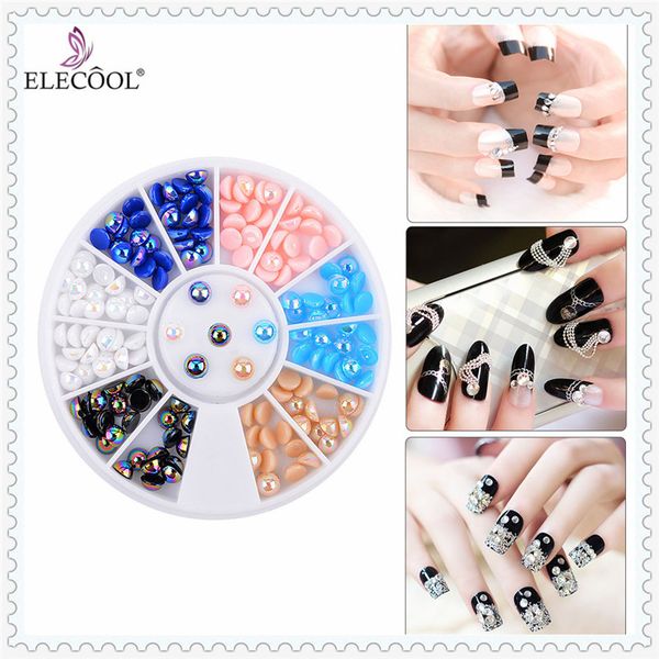 

elecool diy fashion mix-color resin 5mm semi-circular charm supplies beauty nail decals wheel manicure nail art 3d decoration