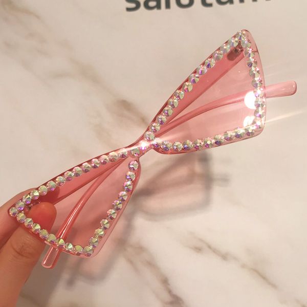 

chic triangle full crystal shiny sunglasses for women candy color cat eye rhinestones sun glasses female pink party shades, White;black