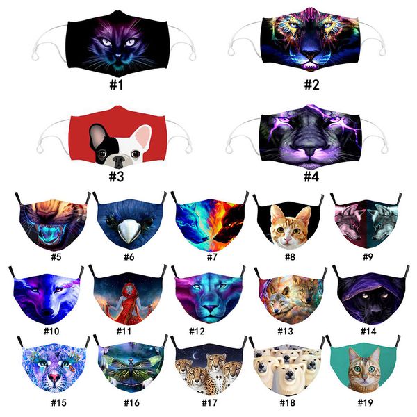

reusable animals printing face mask dustproof lion cat tiger fox bear printed anti fog washable mouth cover for adults women men