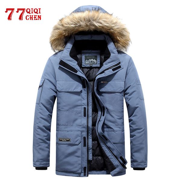 

mens winter jacket warm thick cotton multi-pocket hooded jacket male casual fur trim coat men's down coat plus size m-6xl, Black