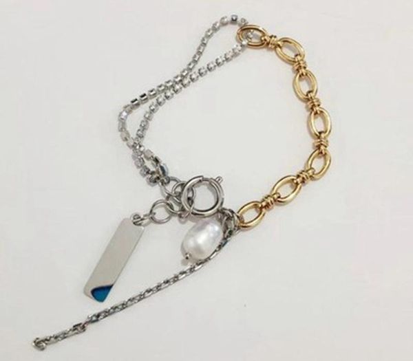 

justine clenquet necklace popular brand designer gold and silver two-tone crystal metal stitching pearl clavicleh