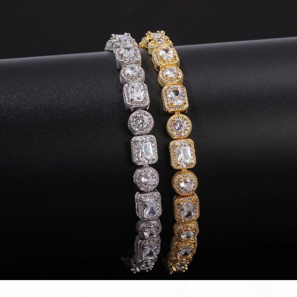 

hip hop bling iced out цирконий браслет мужчины женщины 1 ряд 8 мм геометрическая площади cz камень теннис цепи браслеты ювелирные изделия, Black