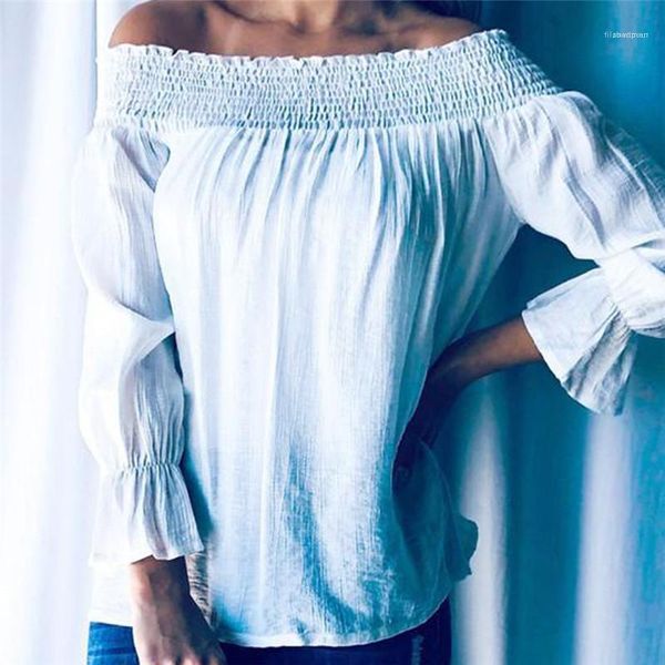 

sleeve t-shirts casual slash neck loose t-shirts womens designer clothes women t-shirt fashion pleated panelled bell, White