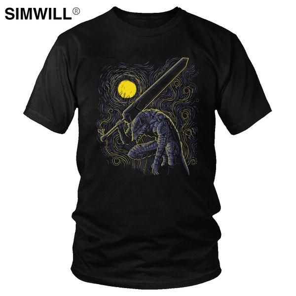 

аниме berserk guts tshirt мужчины новизна с коротким рукавом хлопок кишки футболка мечник пародия starry night tee манга фан tshirt подарков