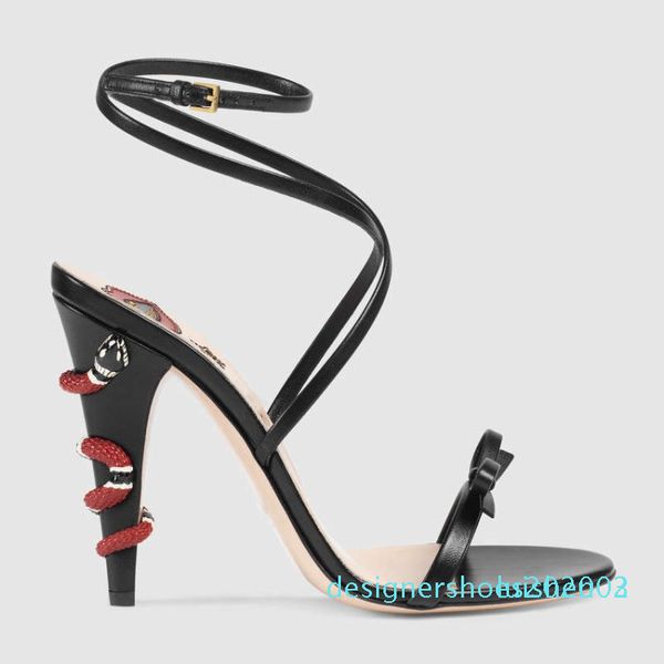 

2019 new fashion brand designer women sandals lace snake stiletto heels gold black green large size wedding shoes s03