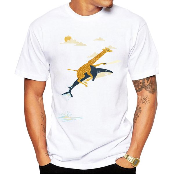 

new arrivals 2018 fashion men t shirt the giraffe and sharks printed t-shirt short sleeve casual summer tee