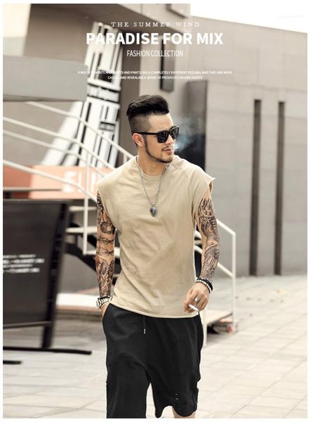 

summer solid color tshirs mens sleeveless knitwear undershirt wide shoulder vest bodybuilding tank casual men, White;black