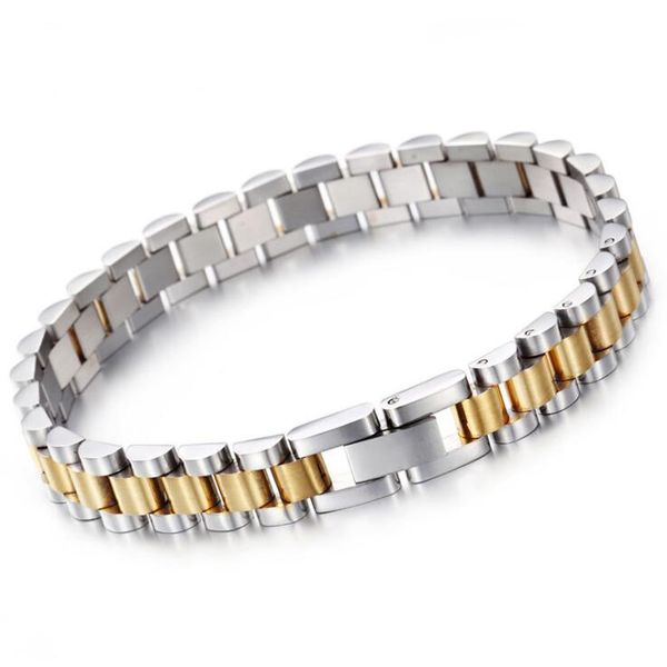 

10mm/15mm luxury hiphop stainless steel bracelet men gold silver watchband design men's women bracelets & bangles for man jewelry for l, Golden;silver