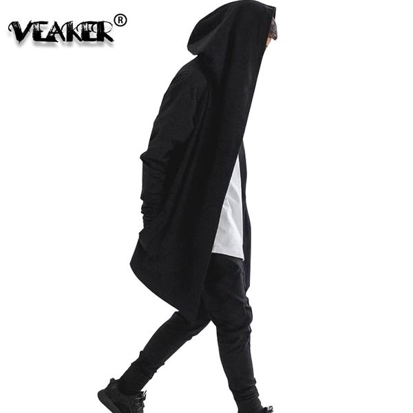 

2020 mens hip hop hoodies sweatshirts men black mantle cloak hooded gown jacket long sleeve coat streetwear hoodie plus size 3xl