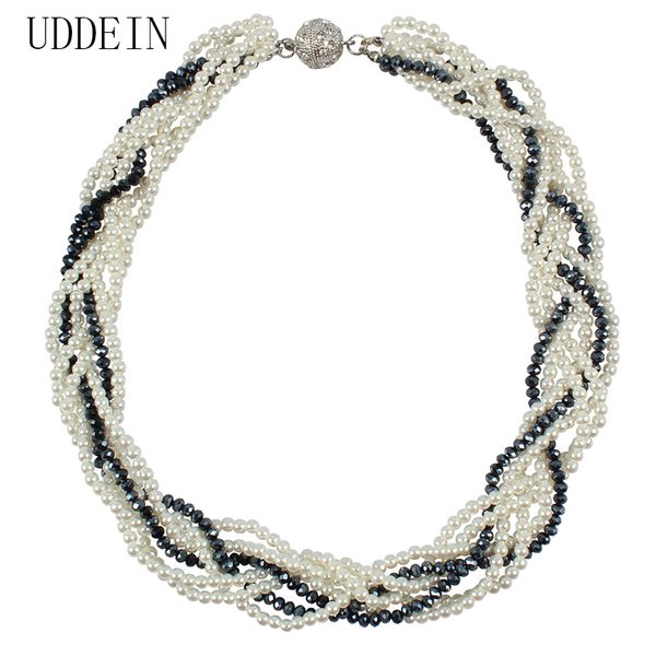 

chokers uddein vintage multi layer weave crystal simulated necklace for women nigerian wedding jewelry statement choker gift, Golden;silver