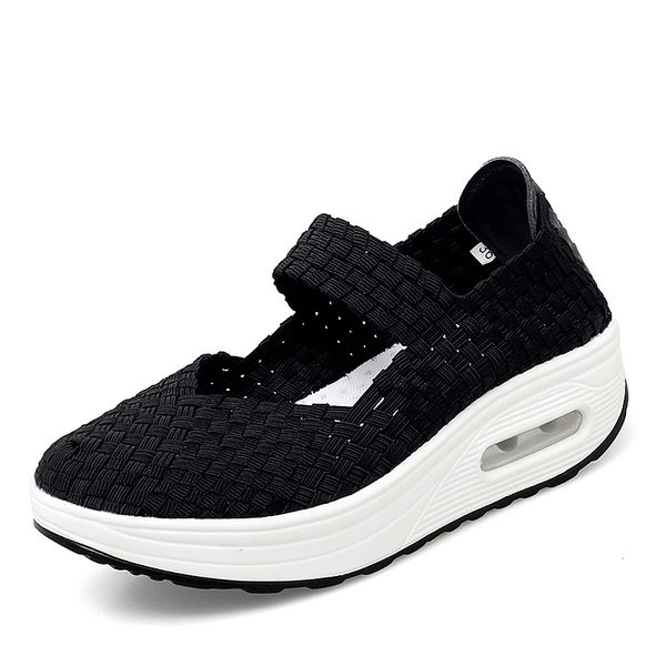 

2020 new fastion summer wedge women sandals round toe synthetic sandals women casual platform basic women's shoes, Black