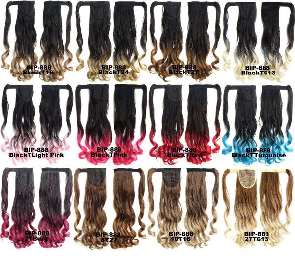 

55cm 90g wrap around per i capelli ponytail simulation human hair extensions ponytails bundles in 8 colors ip-888, Black