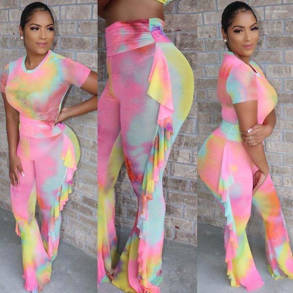 

outfit tracksuits casual female clothing tie-dyed women 2pcs suits short sleeve slim woman two piece, Gray