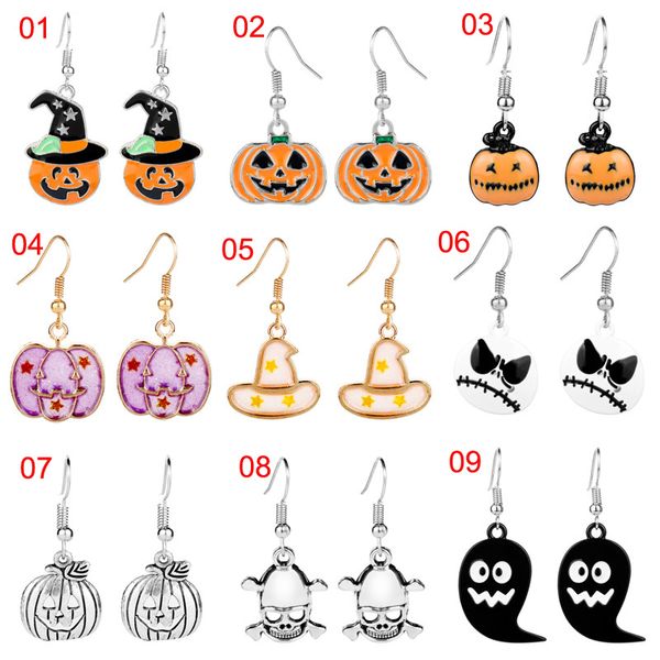 

european and american enamel pumpkin lantern ghost earrings creative girls womens hoop earrings halloween jewelry e82901, Silver