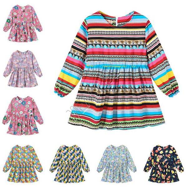 

childrens spring baby girl dress trendy girls princess dresses cute long sleeve one piece dress flora stripe printed clothes 90-130cm d82005, Red;yellow