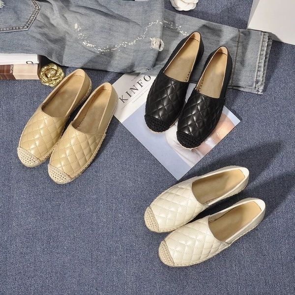 

brand genuine leather shoes women slip on espadrilles woman comfortable loafers flats lady casual flat fisherman shoes plus size, Black