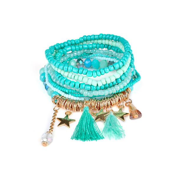 

charm seed bead tassel bracelet set new arrival fashion bohemian statement bead stretch elastic beach bracelet gift, Golden;silver