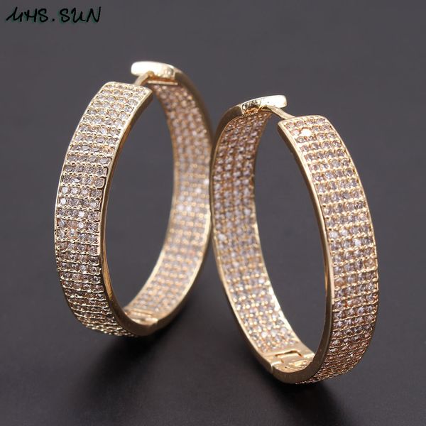 

mhs.sun european style multi layer cubic zircon hoop earrings for women full cz stone gold circel earrings for christmas gift 200924, Golden;silver
