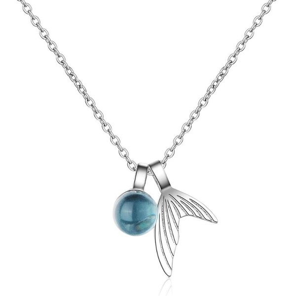 

925 sterling silver mermaid foam necklace for women fishtail blue crystal glass chain necklace