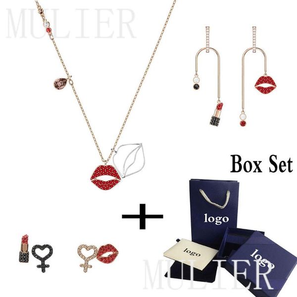 

swa 2020 minimalist new mine necklace set with fresh and romantic lips and lipstick women's fashion necklace set, Silver