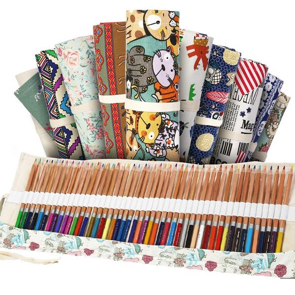

36 holes pencil case school supplies art pen bag pouch canvas pen wrap roll makeup cosmetic brush storage stationery student