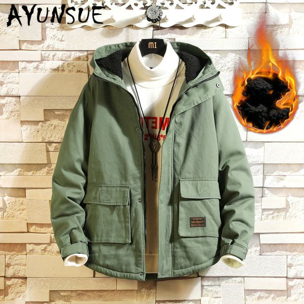 

ayunsue 2020 new parka winter jacket men plus size hooded coat casual warm cotton coat jacket parka hombre 5xl 10001j9071 yy1475, Black