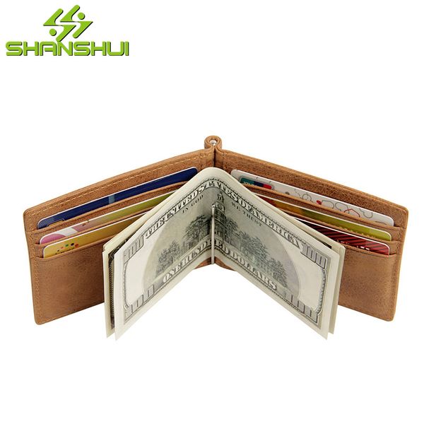 

2020 men rfid blocking genuine leather thin money clip metal wallet male travel business small mini wallets purses money holder, Black