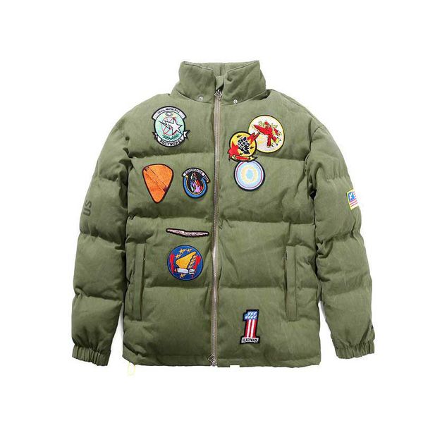 

fahison mens coat 20fw men's clothing outwear hooded jacket shark head embroidery thicken cotton parkas green color size : m-2xl, Black;brown