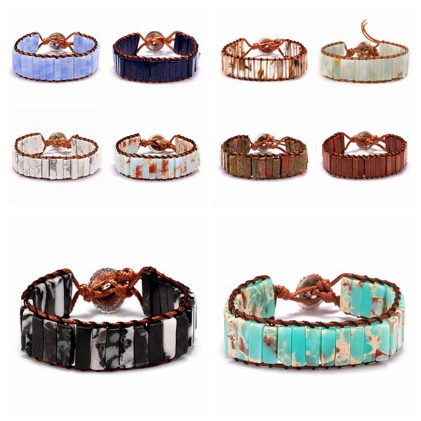 

stone tube beads bohemia bracelet jewelry handmade creative natural beads leather winding couple rhinestone beads bracelet