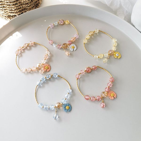 

yada gifts ins luxury daisy flower bracelets&bangles for women distance yoga bracelets crystal jewelry plant bracelet bt200342, Golden;silver