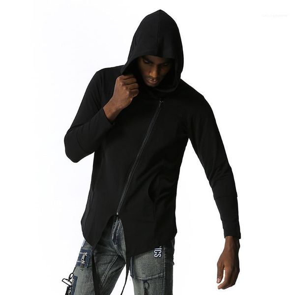 

hoodie fashion asymmetric panelled zipper hoodies casual natural color long sleeve o neck hoodies mens clothing mens, Black