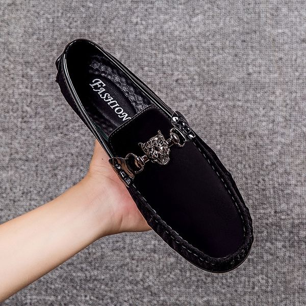 

luxury italian brand casual shoes mens suede leather moccasins for men penny loafers 2020 slip on flats man shoes plus size skor, Black