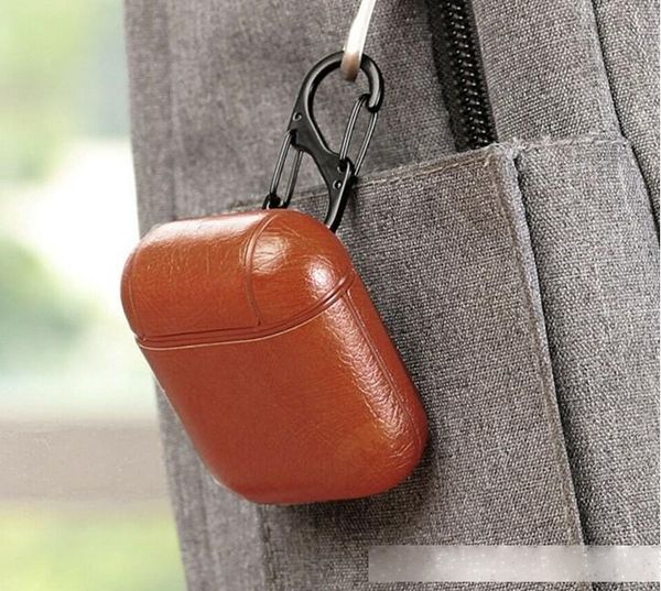 

ew airpod pu leather case earphone full cover protector with hook for apple bluetooth wireless charging headset with retail box llfa