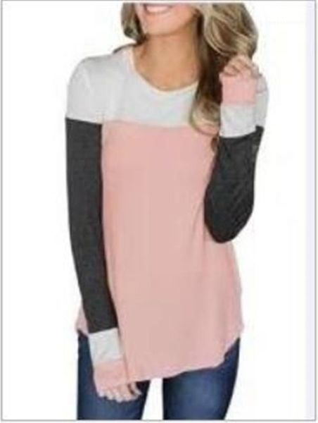

womens designer tshirts contrast color long sleeve slim colth female fashion round collar spell color, White